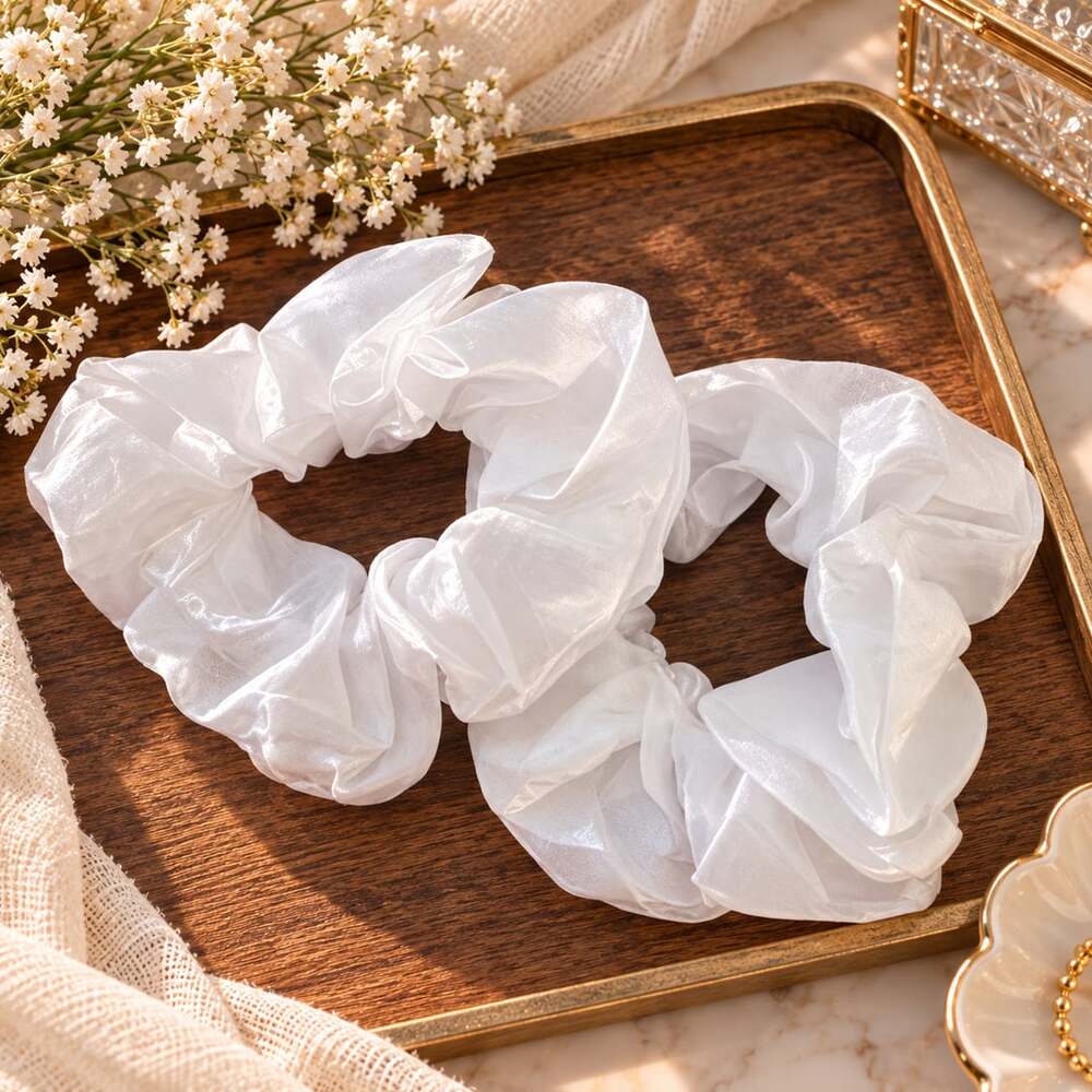 Clean Girl White Organza Scrunchie Romantic Sheer Hair Accessory